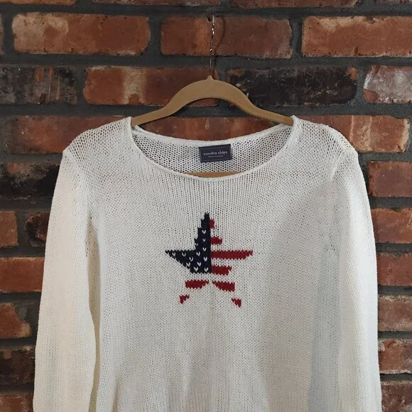 Wooden Ships Open Knit American Flag Star Sweater USA Patriotic Women's S/M - Picture 5 of 9